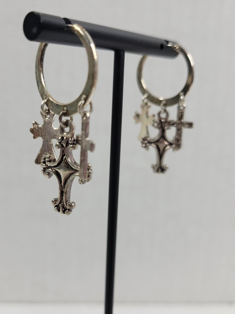 Rebecca Malone Silver Tone Hoop Earrings Multi Charm Dangle Cross Faith E135E